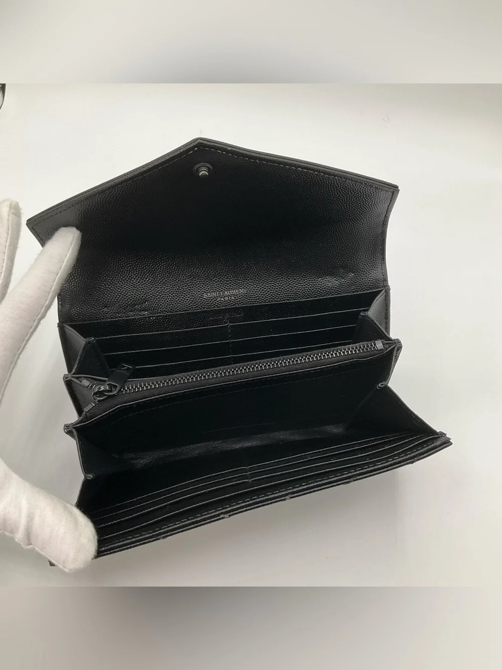 Saint Laurent YSL Cassandra Matrasse Black Quilted Chevron Envelope Wallet
